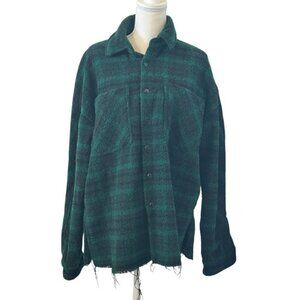 MNML Flannel Shirt Men's Size Medium Green Navy Loose Woven Jacket Shacket